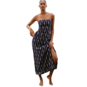 Anthropologie Celandine Azila Linen Blend Strapless Drop Waist MaxiDress Sz: XL